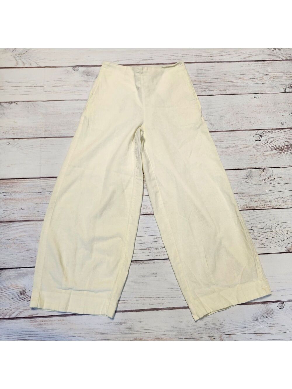 Free People Straight Leg Cream Linen Blend Pants XS